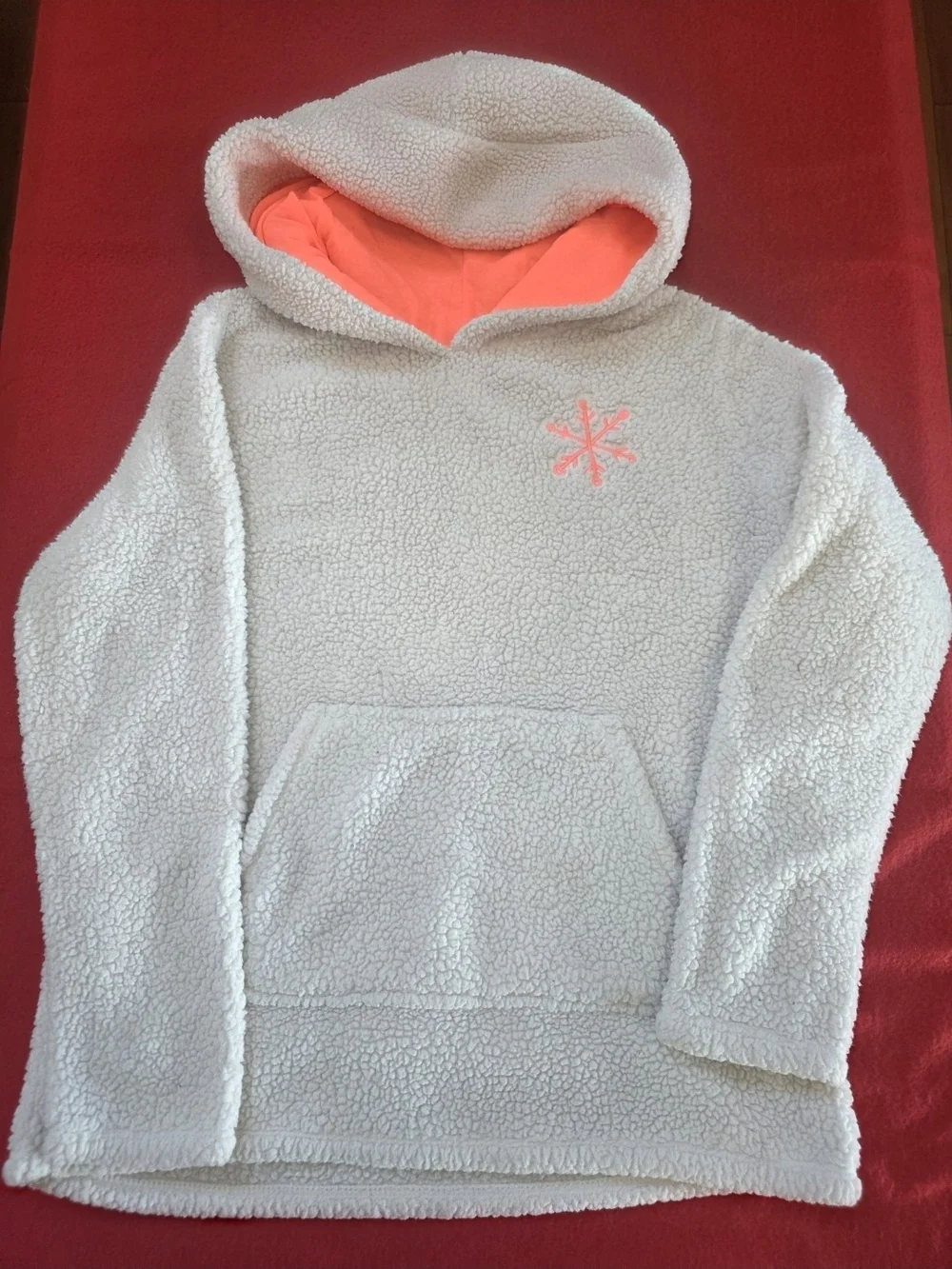 Cat & Jack Girls XXL 18 Sherpa Hoodie Gray Coral Snowflake Cozy Fleece
